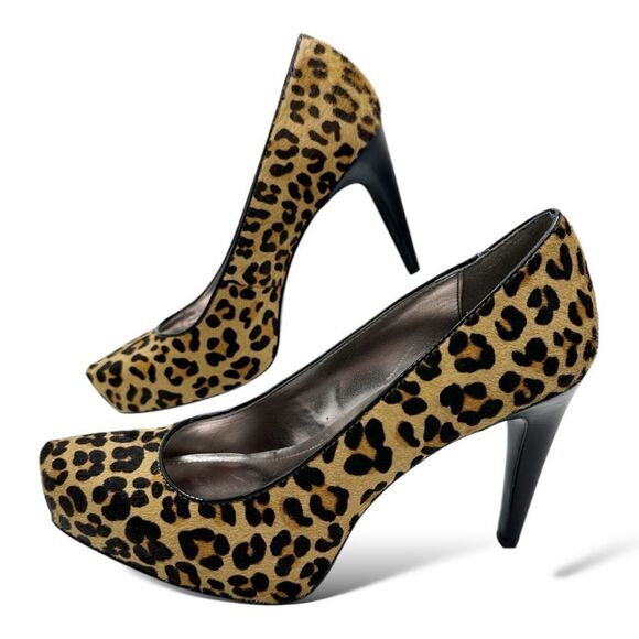 Calvin Klein Retro Colette Trending‎ Leopard Calf Hair Platform Pumps Sz 8 - Picture 1 of 13